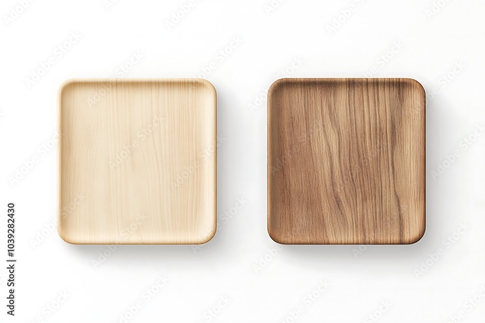 Square wood plate mockup set, top view Square wood plate mockup set, top view