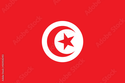 Tunisia official flag vector with standard size and proportion. National flag emblem with accurate size and colors.