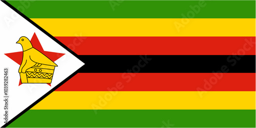 Zimbabwe official flag vector with standard size and proportion. National flag emblem with accurate size and colors.