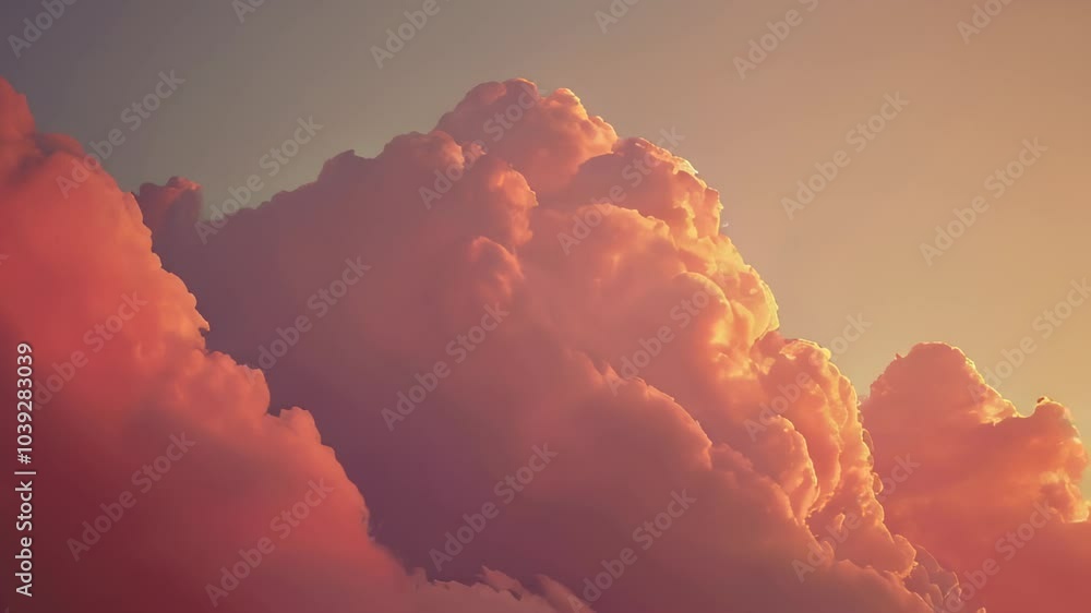 Beautiful soft pink clouds float across the sky, glowing warmly as they catch the golden light of a sunset, creating a dreamy atmosphere. Beautiful soft pink clouds float across the sky, glowing warmly as they catch the golden light of a sunset, creating a dreamy atmosphere.