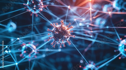 a digital illustration showing the spread of a virus through a network.