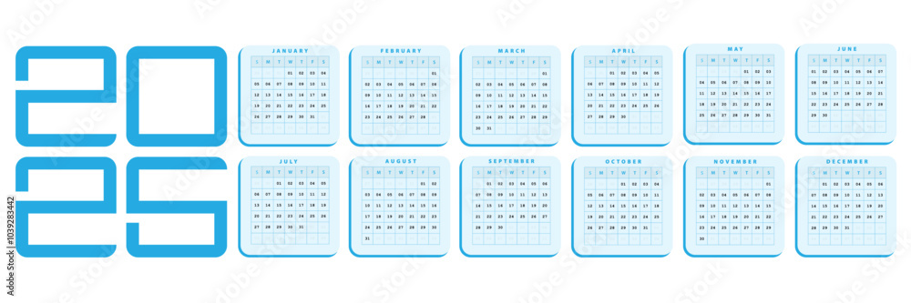 Blue 2025 calendar simple calendar pastel color Blue 2025 calendar simple calendar pastel color