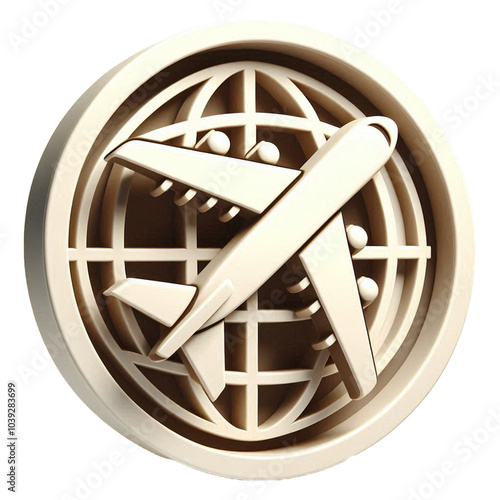 3d airplane icon inside circle