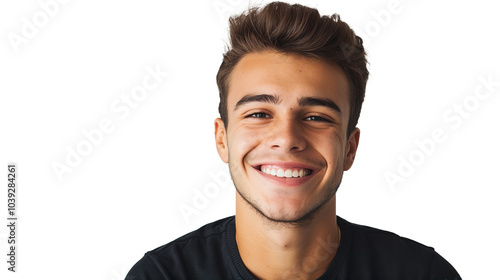 portrait of a smiling man wearing black shirt isolated on transparent background