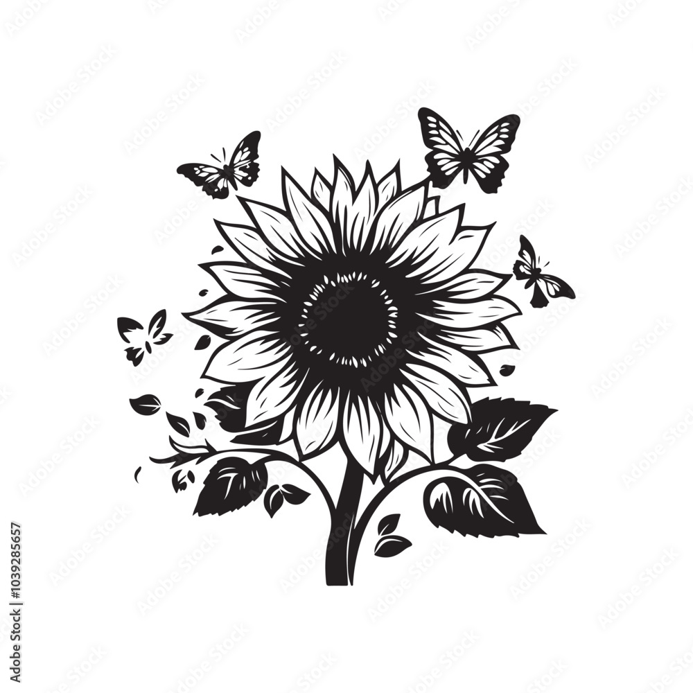 Obraz premium Sunflower flower outline illustration coloring book page design, Sunflower flower black and white line art drawing coloring book pages for children and adults