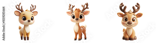 3D cartoon reindeer with spots isolated on transparent PNG background for Christmas and winter-themed illustrations