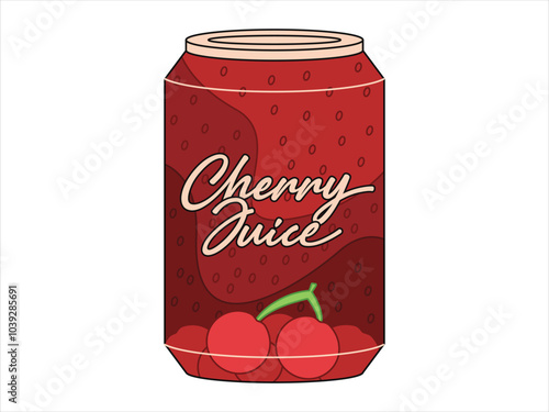 Cherry canned juice can package fruit taste flavor drink product red color packaging canned aluminum material juicy fresh design flat illustration