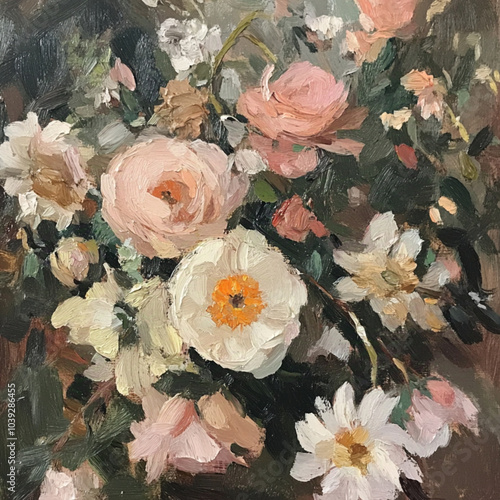 flowers, oil painting, muted palette