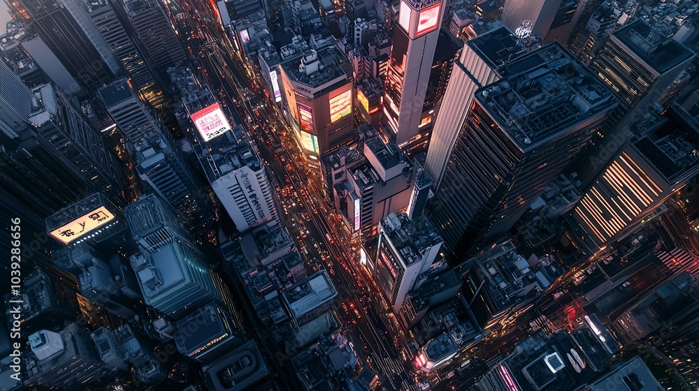 Aerial view taken from a drone. An illustration that looks like an image of Japan in the near future.generated by AI Aerial view taken from a drone. An illustration that looks like an image of Japan in the near future.generated by AI