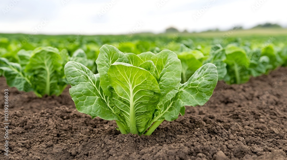 Rows of lush vibrant green vegetables growing in a fertile well tended field set against a backdrop of rolling hills and a bright sunny sky in a picturesque countryside landscape Rows of lush vibrant green vegetables growing in a fertile well tended field set against a backdrop of rolling hills and a bright sunny sky in a picturesque countryside landscape