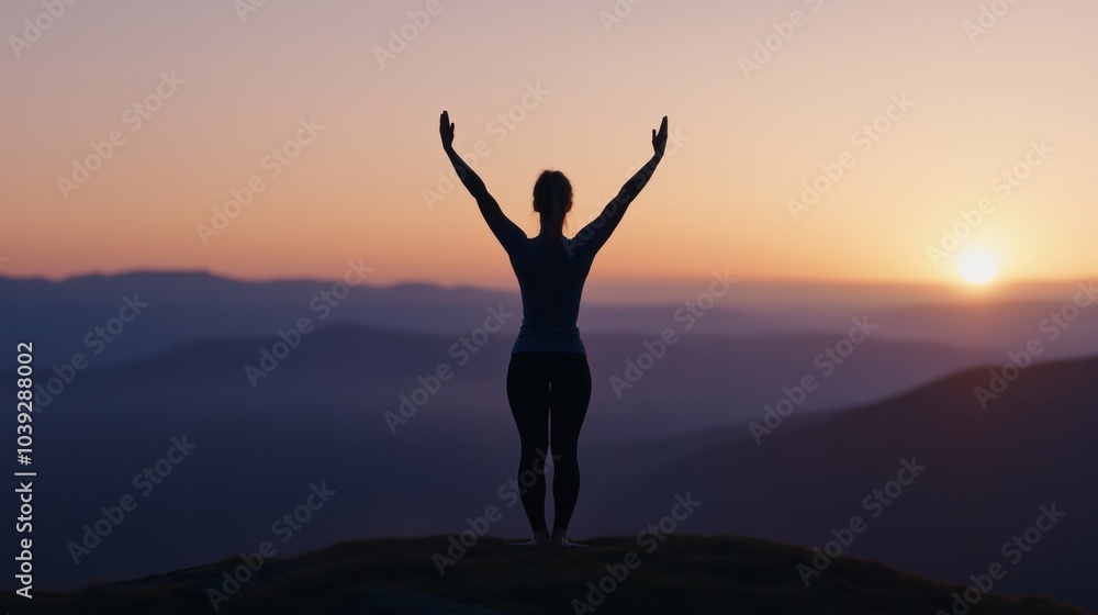 Embracing Freedom A Silhouette Celebrating the Sunrise on a Scenic Mountain Top Embracing Freedom A Silhouette Celebrating the Sunrise on a Scenic Mountain Top