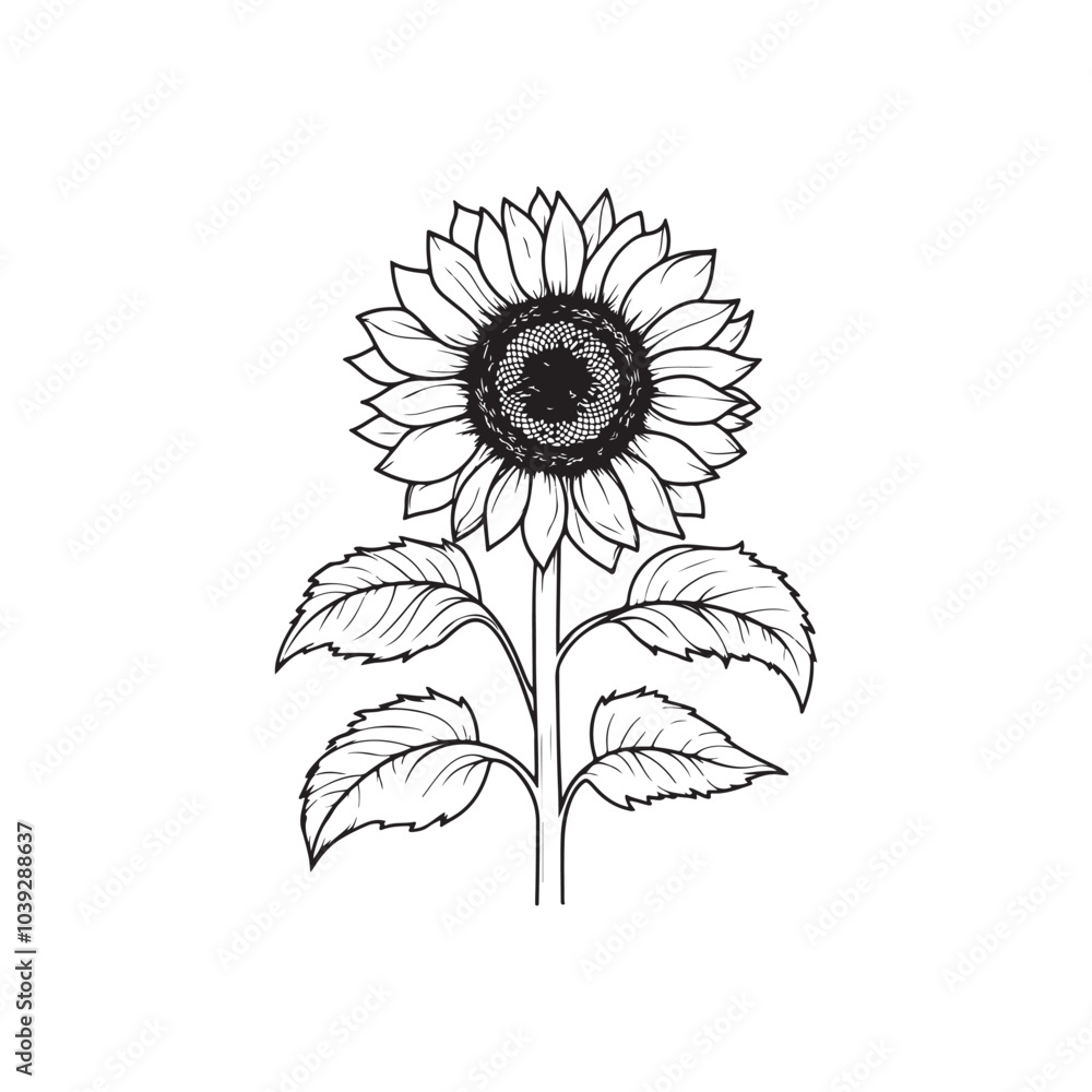 Fototapeta premium Sunflower flower outline illustration coloring book page design, Sunflower flower black and white line art drawing coloring book pages for children and adults