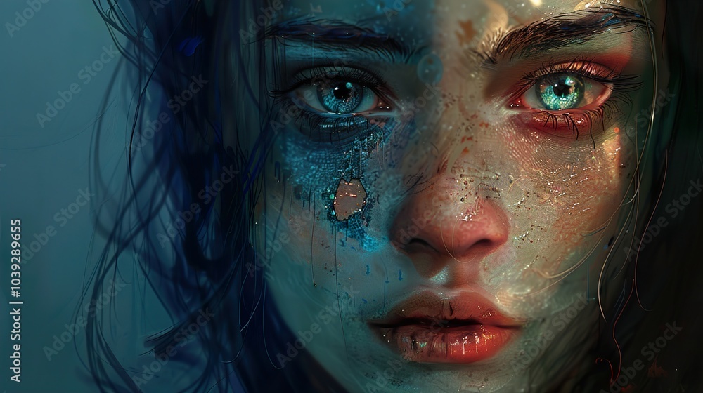 Closeup Portrait of a Woman with Blue Eyes - Digital Art Closeup Portrait of a Woman with Blue Eyes - Digital Art