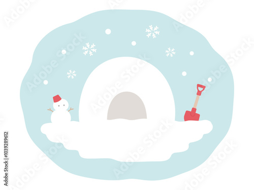 雪だるまとかまくらの冬のベクターイラスト素材03