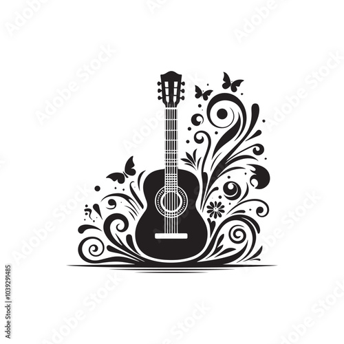 Guitar acoustic silhouette vector design art illustration