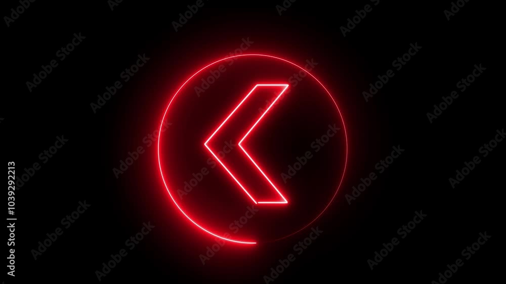 Red arrow-shaped neon sign. Neon arrow symbol icon. Directional sign arrow points to the left. Red arrow-shaped neon sign. Neon arrow symbol icon. Directional sign arrow points to the left.