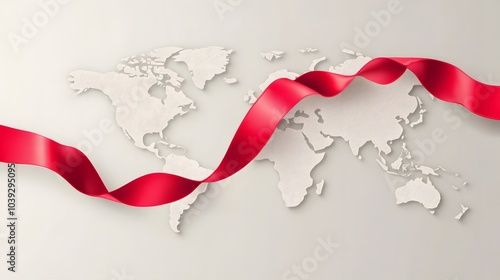 Fototapeta Naklejka Na Ścianę i Meble -  a red ribbon placed over a world map