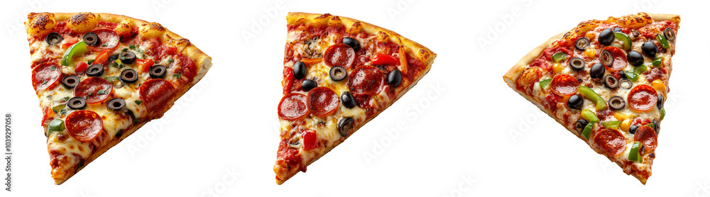 3D vegetable pizza slices isolated on transparent PNG background for food and Italian cuisine-themed designs 3D vegetable pizza slices isolated on transparent PNG background for food and Italian cuisine-themed designs