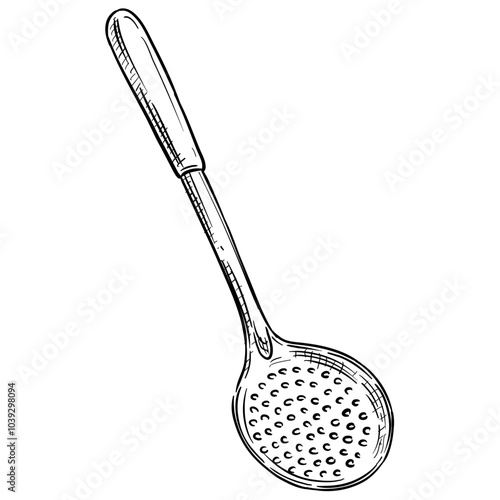 skimmer slotted spoon handdrawn illustration