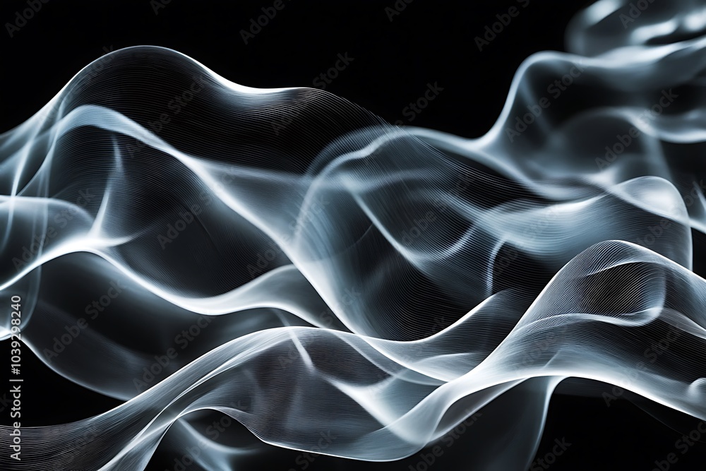 Abstract swirling smoke design with flowing, wispy tendrils on a black background. Abstract swirling smoke design with flowing, wispy tendrils on a black background.