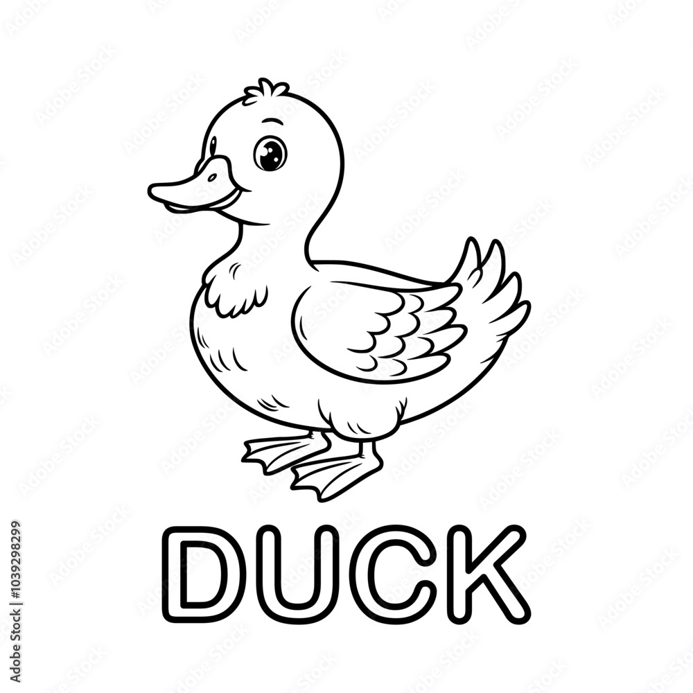 Obraz premium Cute outline drawing of a duck on a white background. vector illustration for a coloring book.