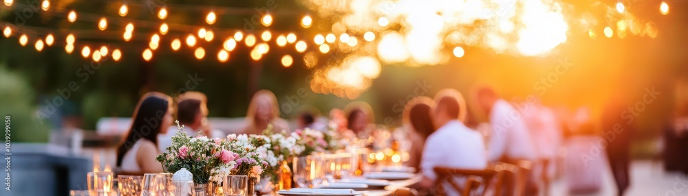 A beautiful outdoor dining setup with soft lighting and vibrant flowers, perfect for a summer gathering or celebration. A beautiful outdoor dining setup with soft lighting and vibrant flowers, perfect for a summer gathering or celebration.