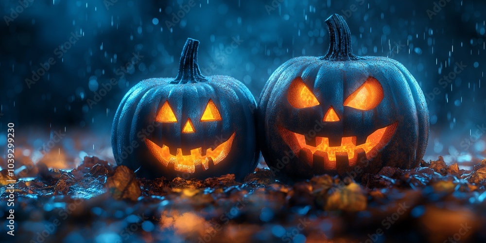 Night Halloween background with pumpkins, candles, bat and castle background, banner background. Night Halloween background with pumpkins, candles, bat and castle background, banner background.