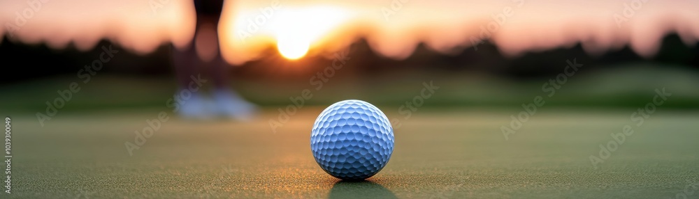 A close-up of a golf ball on the green during sunset, capturing the serene beauty of the game and the surrounding landscape. A close-up of a golf ball on the green during sunset, capturing the serene beauty of the game and the surrounding landscape.