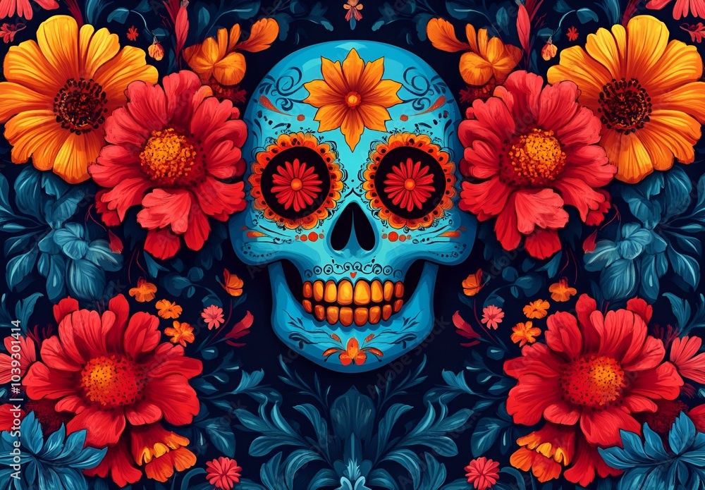 a skull with flowers on it
a skull with flowers on it