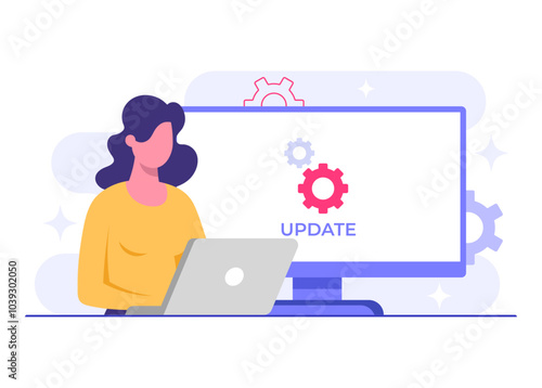 Software engineer updates operating system, Software update flat vector illustration, System maintenance, update process, install software