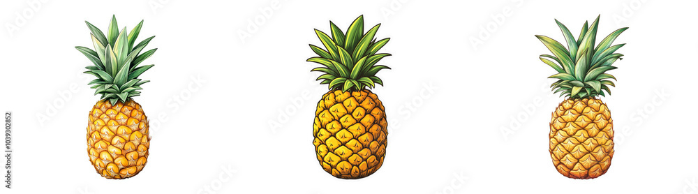 3D pineapples isolated on transparent PNG background for tropical and fruit-themed illustrations 3D pineapples isolated on transparent PNG background for tropical and fruit-themed illustrations