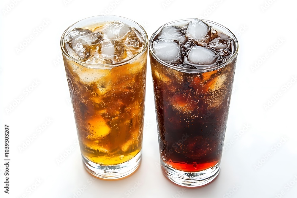 Two Glasses of Iced Beverages with Ice Cubes Two Glasses of Iced Beverages with Ice Cubes