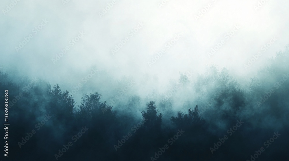 Misty forest background with blue sky and fog. Misty forest background with blue sky and fog.