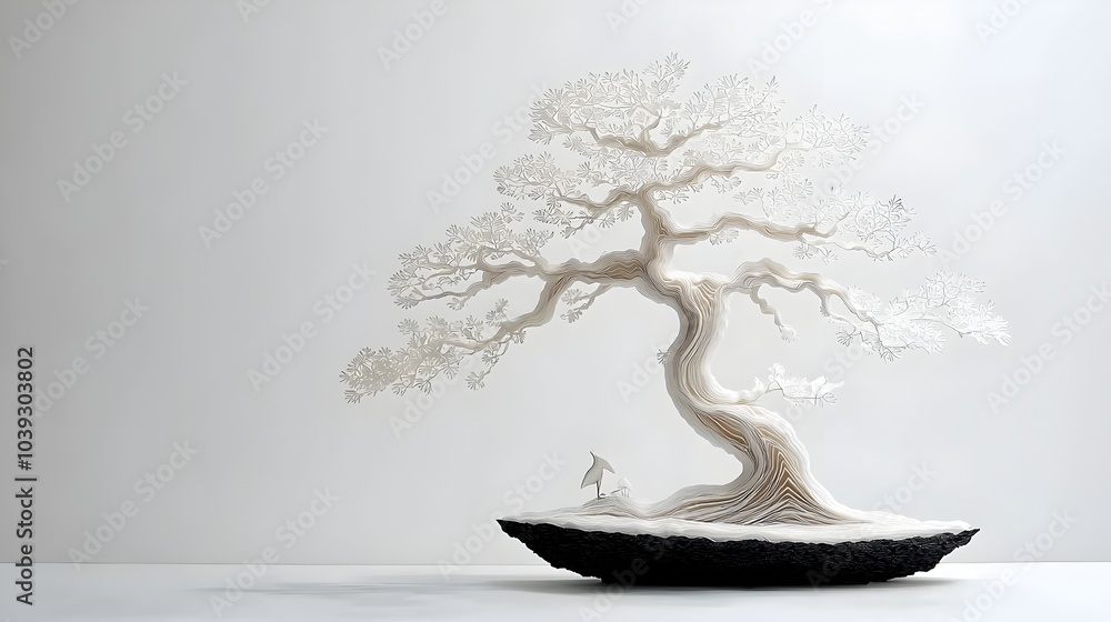 Beautifully Crafted Digital of a Layered Paper Cut Bonsai Tree with Intricate Branches and Delicate Leaves Showcasing a Minimalist and Elegant Botanical Design Beautifully Crafted Digital of a Layered Paper Cut Bonsai Tree with Intricate Branches and Delicate Leaves Showcasing a Minimalist and Elegant Botanical Design