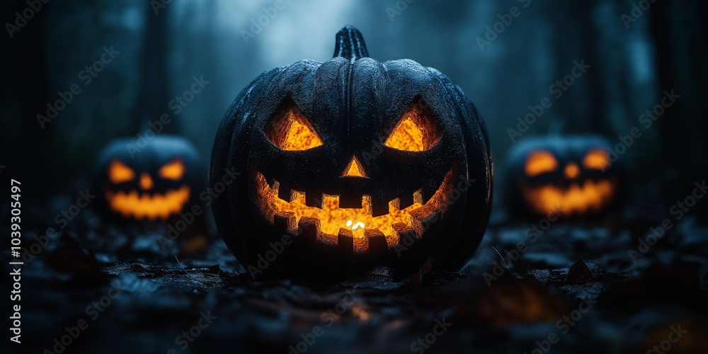 Night Halloween background with pumpkins, candles, bat and castle background, banner background. Night Halloween background with pumpkins, candles, bat and castle background, banner background.