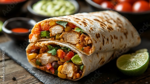 Chicken Burrito with Black Beans Corn Avocado and Cilantro