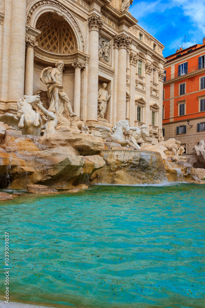 Trevi fountain in the center in Rome, Italy. Trevi is most famous fountain of Rome Trevi fountain in the center in Rome, Italy. Trevi is most famous fountain of Rome