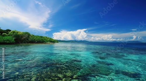 Wallpaper Mural Beautiful and clear natural scenery - a captivating view of nature's wonders. This idyllic scene showcases the splendor of clear skies, lush landscapes, and serene waters, inviting you to immerse your Torontodigital.ca