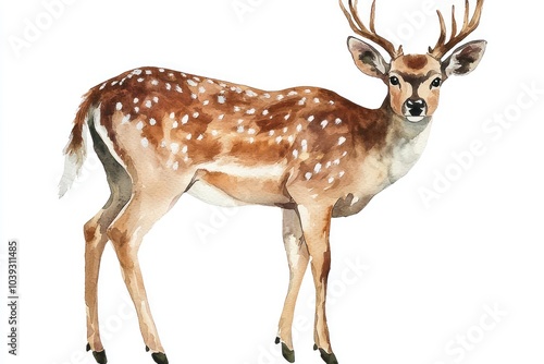 Transparent background featuring a watercolor deer, perfect for holiday illustrations.