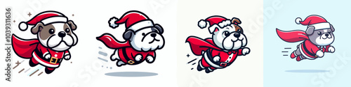 Bulldog in Santa Outfit Soaring Through the Sky