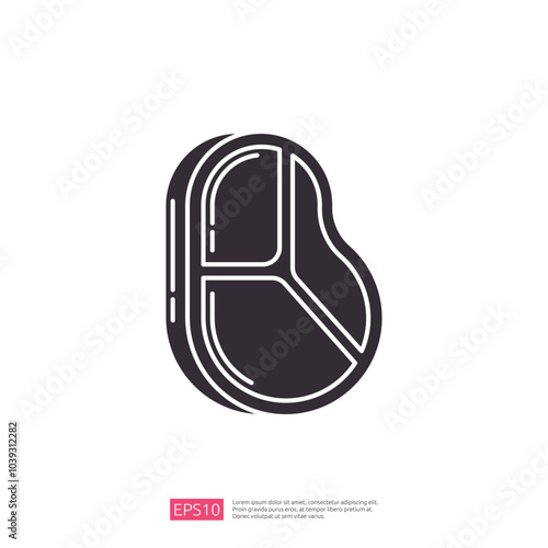 A stylized graphic representation of a piece of meat, designed with clean lines and a minimalist aesthetic.