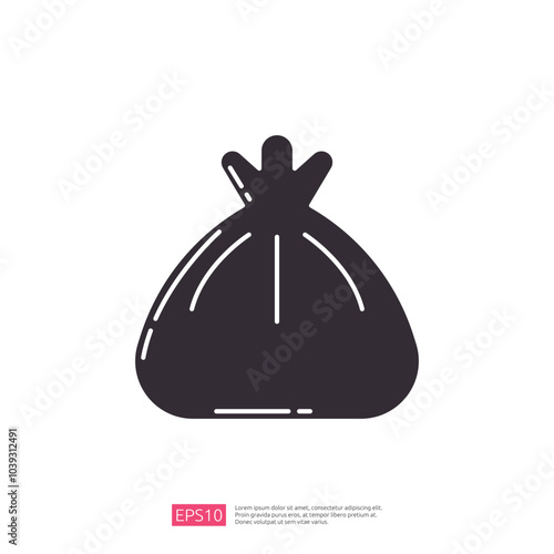 A simple black silhouette of a bag, often representing waste or refuse, emphasizing a minimalist design.