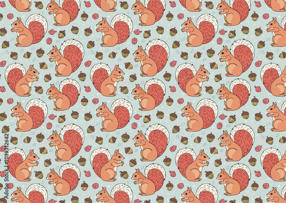 リスと木の実のパターンイラスト リスと木の実のパターンイラスト