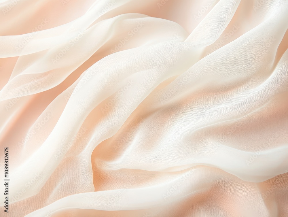 Fototapeta premium Delicate silk fabric in soft white and peach tones, creating a serene and elegant background for design projects.