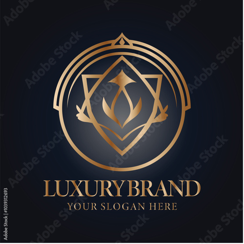 Simple abstract luxury brand logo with gold gradation color