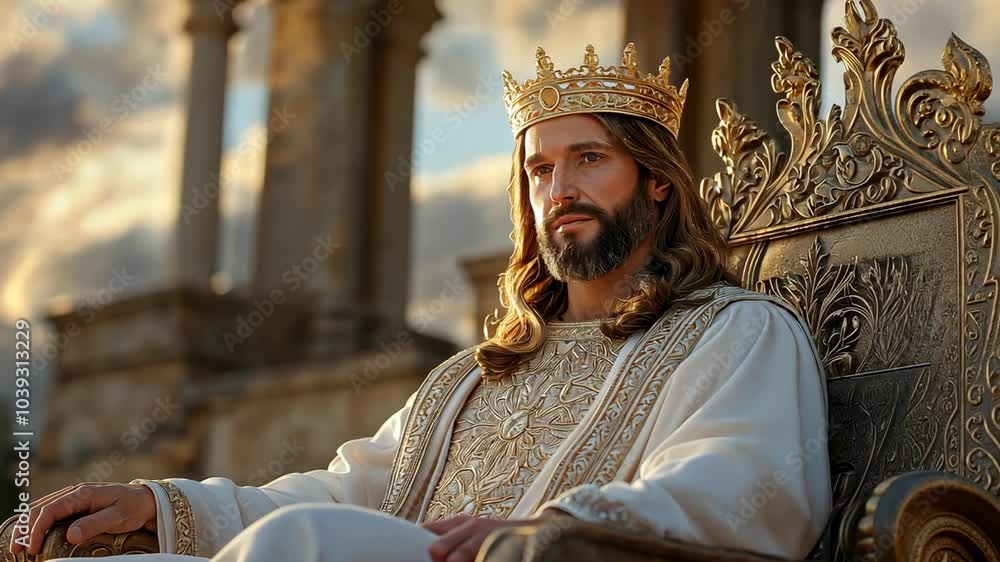 Jesus In Robe And Crown man dress up as Jesus Christ wearing ornate white robe and gold crown ...