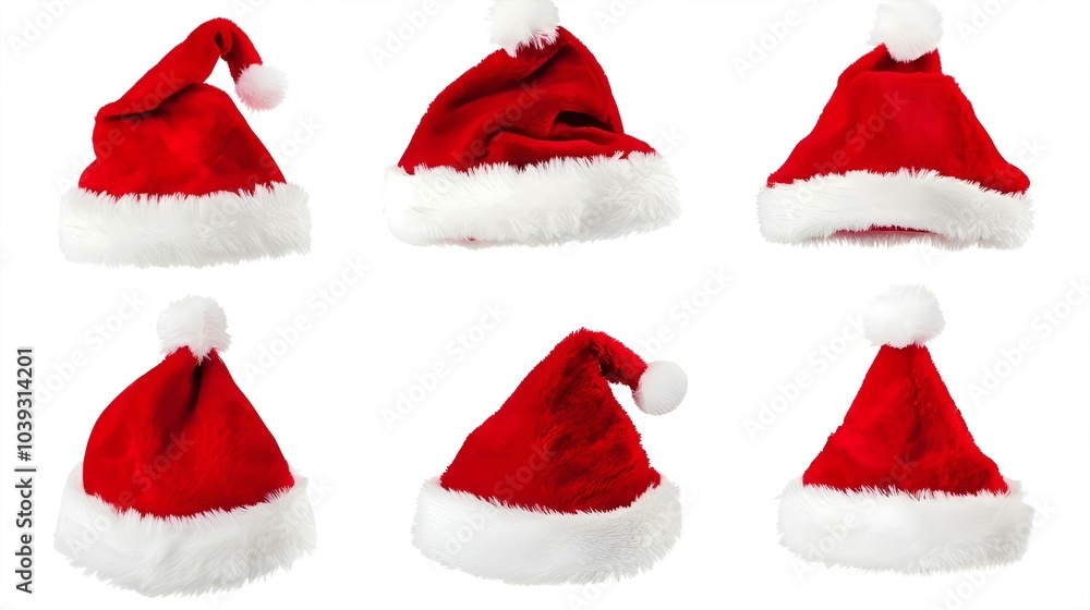 A collection of festive Christmas hats, including various Santa Claus designs, perfect for holiday celebrations A collection of festive Christmas hats, including various Santa Claus designs, perfect for holiday celebrations