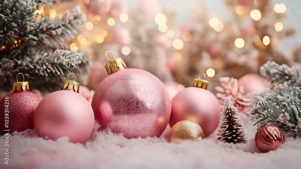 Obraz premium A beautifully decorated Christmas tree with red and gold ornaments, showcasing festive baubles and a wintery vibe perfect for the holiday season