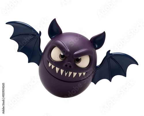 3D Cartoon Bat with Fangs and Angry Expression photo