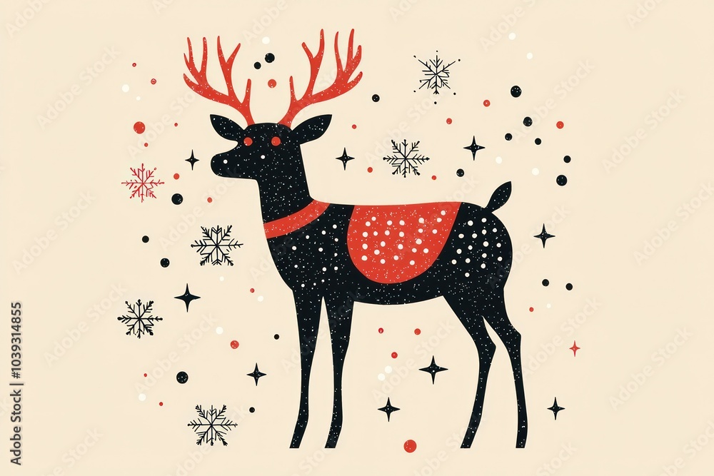 Modern minimalist festive deer vector design, created using AI for holiday graphics. Modern minimalist festive deer vector design, created using AI for holiday graphics.